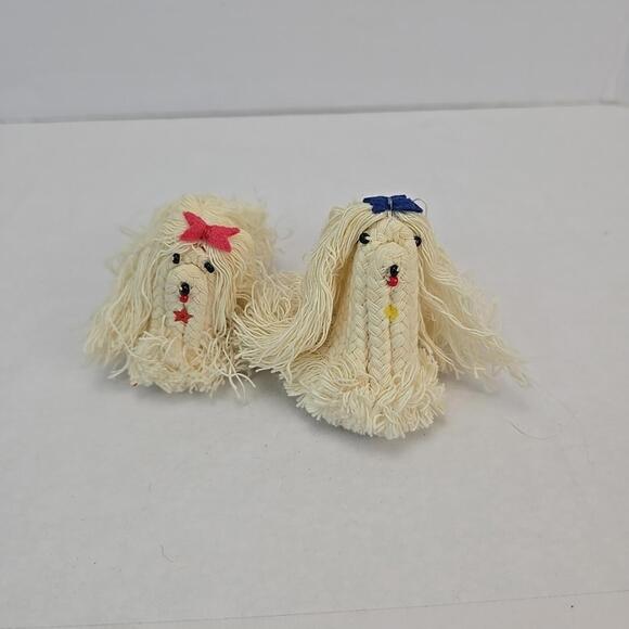 Vintage Lot of 2 Handmade Dogs from Threads White - Picture 4 of 14